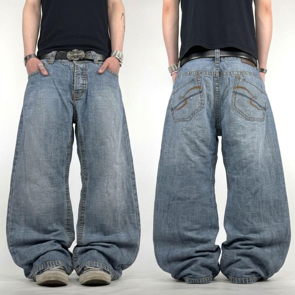 Vintage y2k distressed embroidered archive baggy wide leg rare jeans